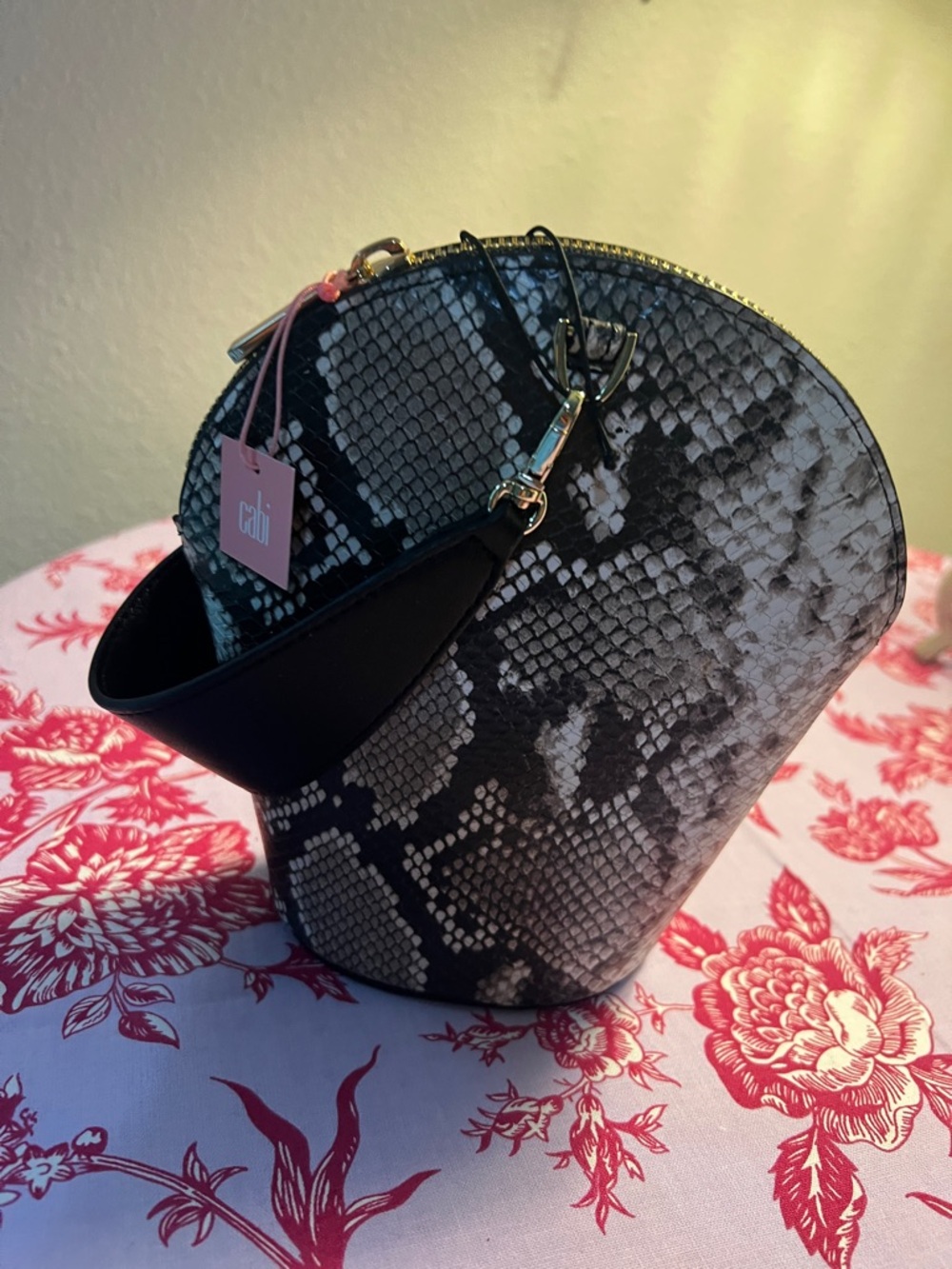 CAbi Black & Gray Snake-Print Dome Handbag